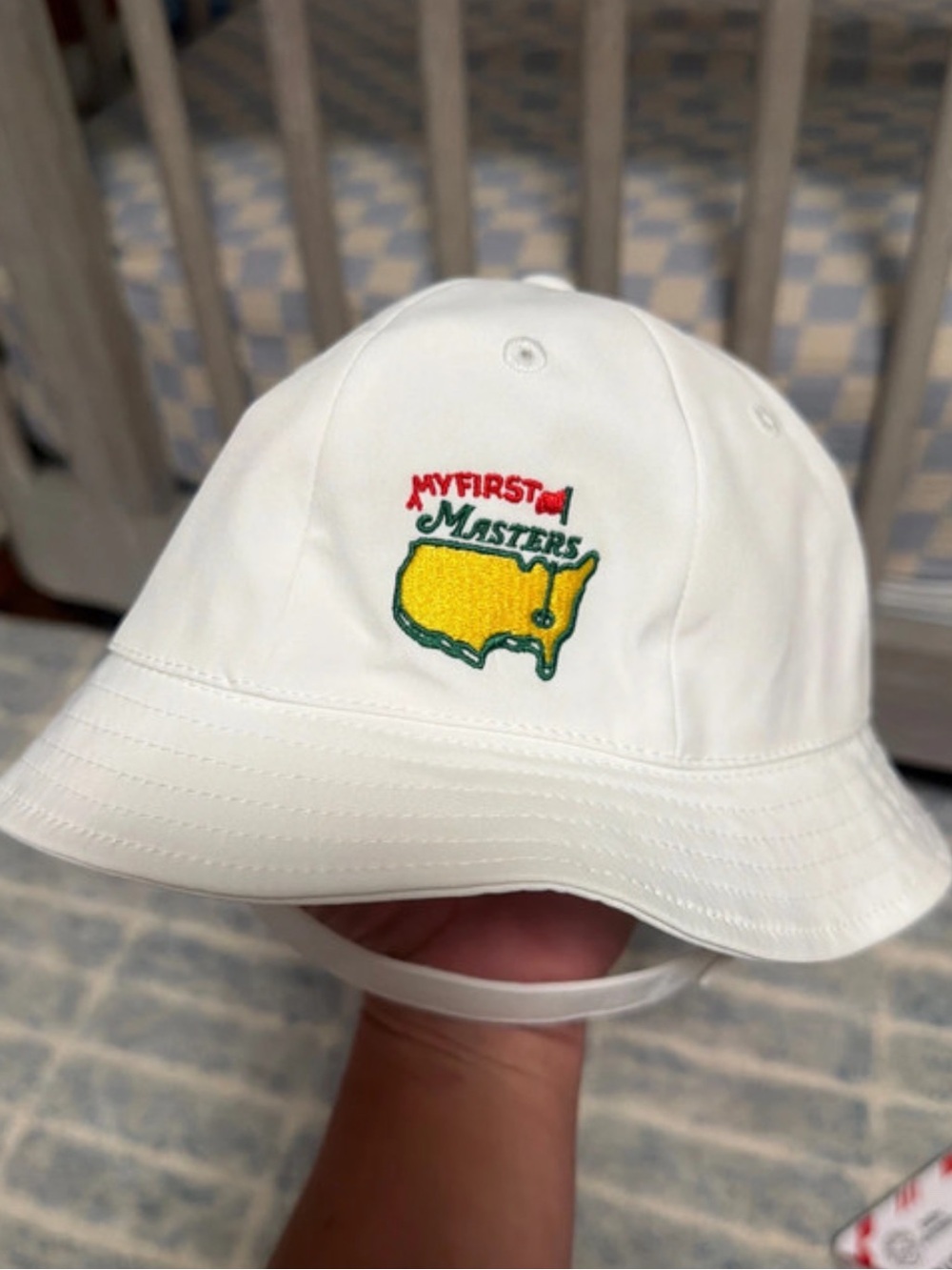 Masters White Infant Bucket Hat with Yellow & Green Embroidered Logo